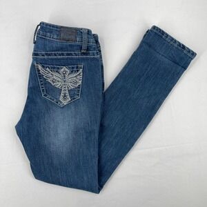 Y2K Embellished Low Rise Skinny Slim Jeans Grunge Cross Studded 4 Small McBling